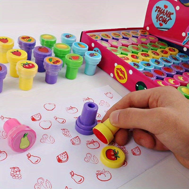 10pcs Toy Stamps Cartoon Animals Fruits Seal DIY Scrapbook Cartoon Toys