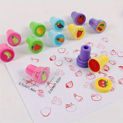 10pcs Toy Stamps Cartoon Animals Fruits Seal DIY Scrapbook Cartoon Toys