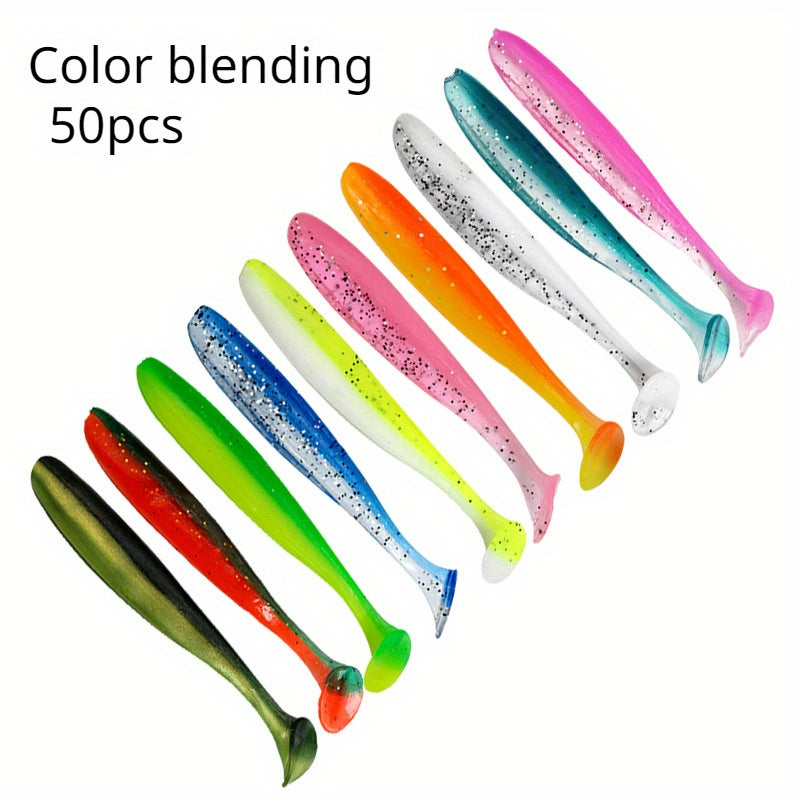 50pcs T Tail Soft Worm Dual Soft Fishing Bait Outdoor Fishing Tackle