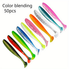 50pcs T Tail Soft Worm Dual Soft Fishing Bait Outdoor Fishing Tackle