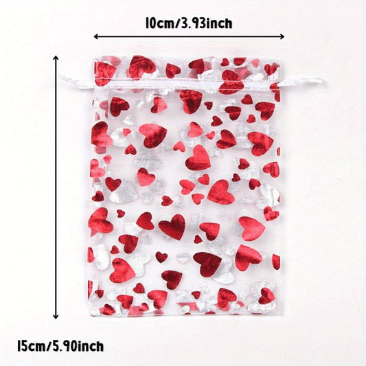10pcs Love Drawstring Yarn Christmas Gift Bags Organza Jewelry Bag