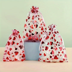 10pcs Love Drawstring Yarn Christmas Gift Bags Organza Jewelry Bag