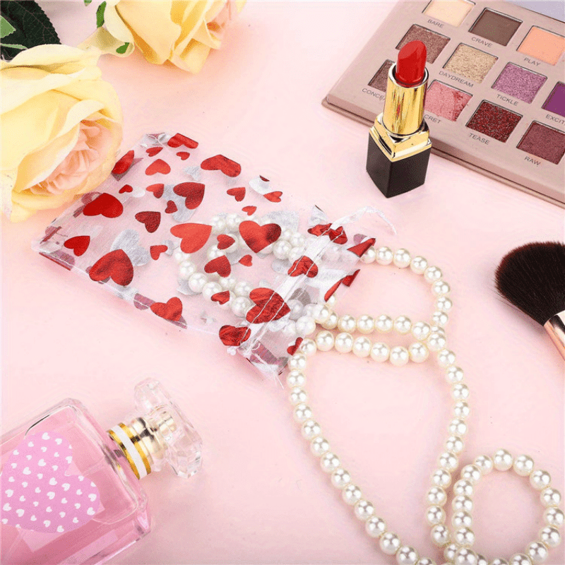 10pcs Love Drawstring Yarn Christmas Gift Bags Organza Jewelry Bag