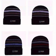 Winter Striped Warm Fleece Lined Knitted Beanie Hat for Men