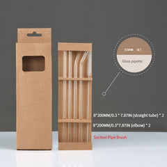 Transparent Glass Straws Set - 4 Straws 1 Brush