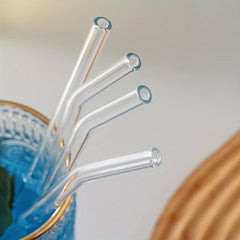 Transparent Glass Straws Set - 4 Straws 1 Brush