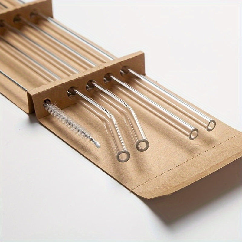 Transparent Glass Straws Set - 4 Straws 1 Brush