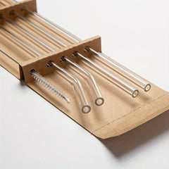 Transparent Glass Straws Set - 4 Straws 1 Brush