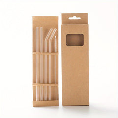 Transparent Glass Straws Set - 4 Straws 1 Brush