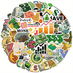 50pcs Money Dollar Stickers for Books Laptops Water Cups Mobile Phone
