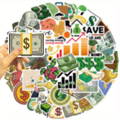 50pcs Money Dollar Stickers for Books Laptops Water Cups Mobile Phone