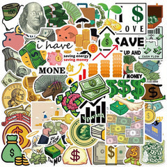 50pcs Money Dollar Stickers for Books Laptops Water Cups Mobile Phone