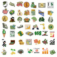50pcs Money Dollar Stickers for Books Laptops Water Cups Mobile Phone