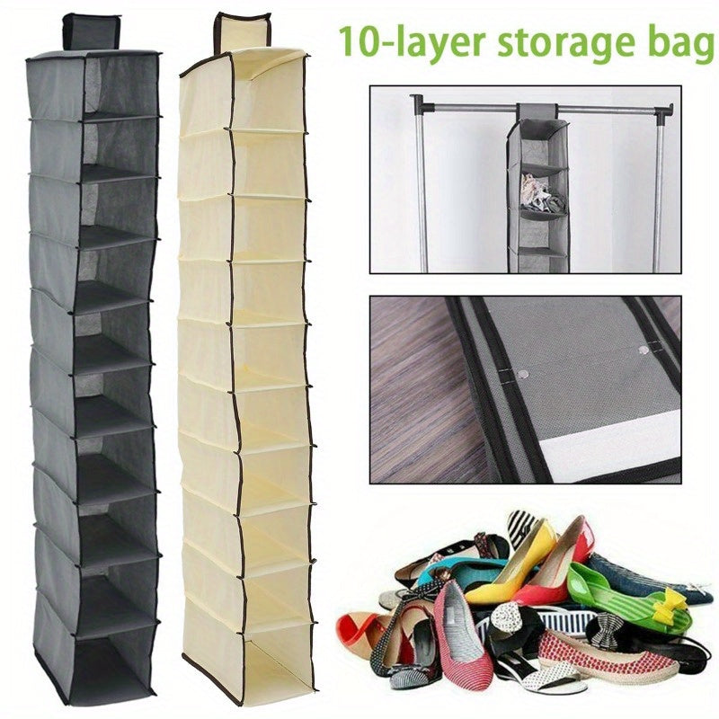 10 Layer Hanging Shoe Storage Bag Dust-Proof Space Saving Organizer