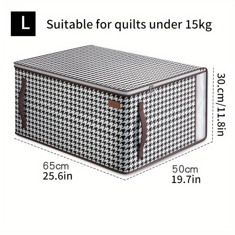 Large Capacity Houndstooth Storage Bag Zipper Dustproof Organizer
