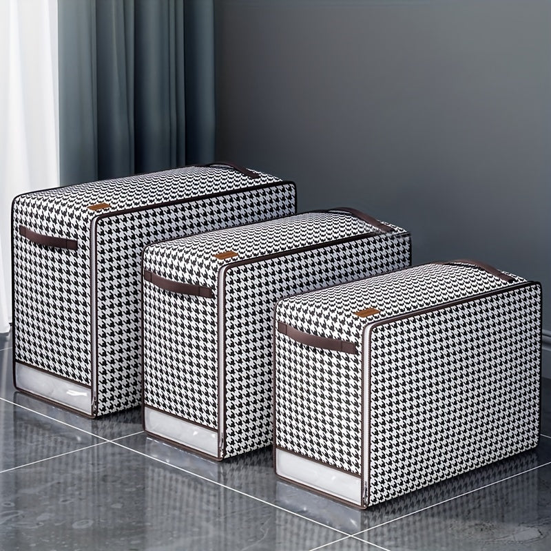 Large Capacity Houndstooth Storage Bag Zipper Dustproof Organizer