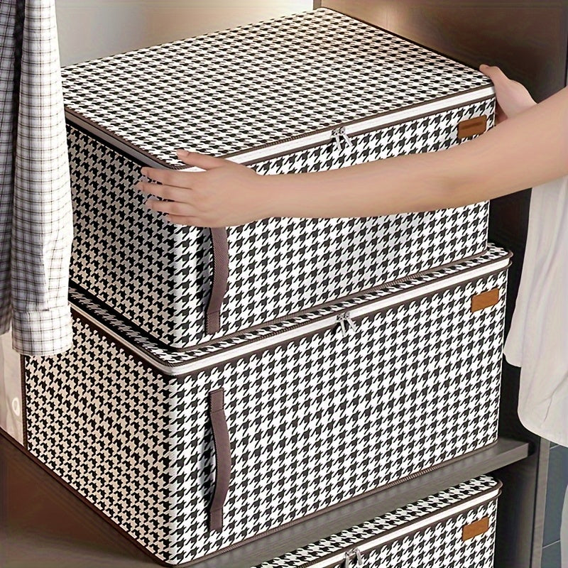 Large Capacity Houndstooth Storage Bag Zipper Dustproof Organizer