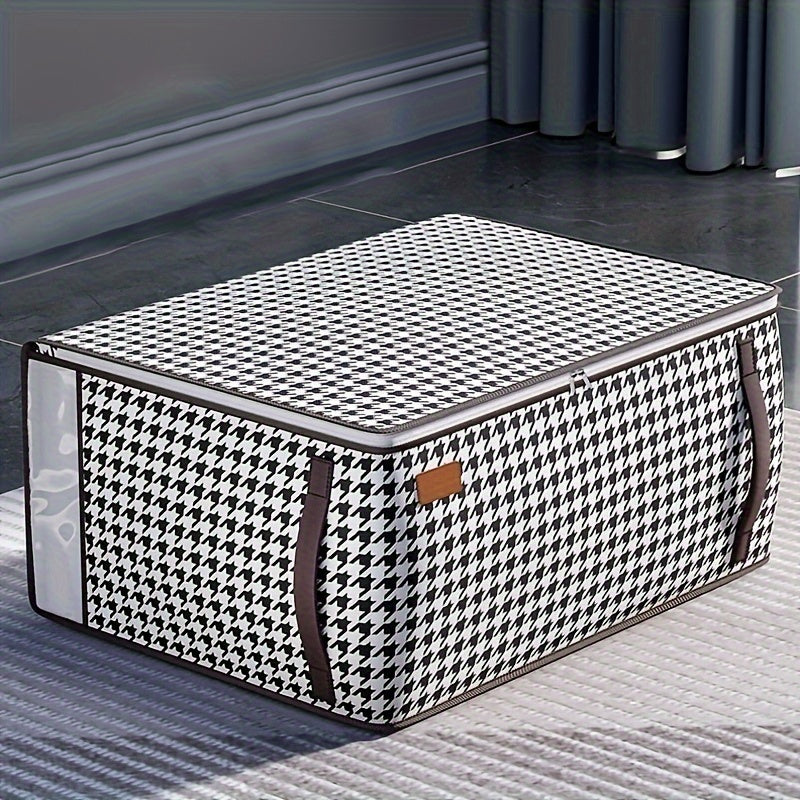 Large Capacity Houndstooth Storage Bag Zipper Dustproof Organizer