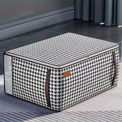 Large Capacity Houndstooth Storage Bag Zipper Dustproof Organizer