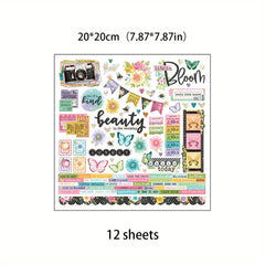 12pcs Large Blooming Age Paper Retro Journal Background DIY Gift