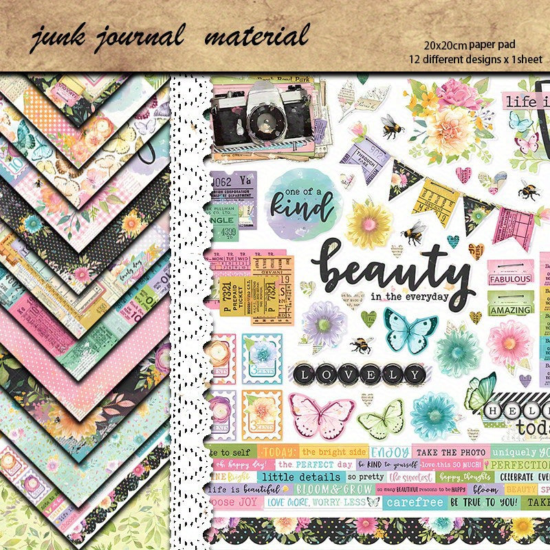 12pcs Large Blooming Age Paper Retro Journal Background DIY Gift