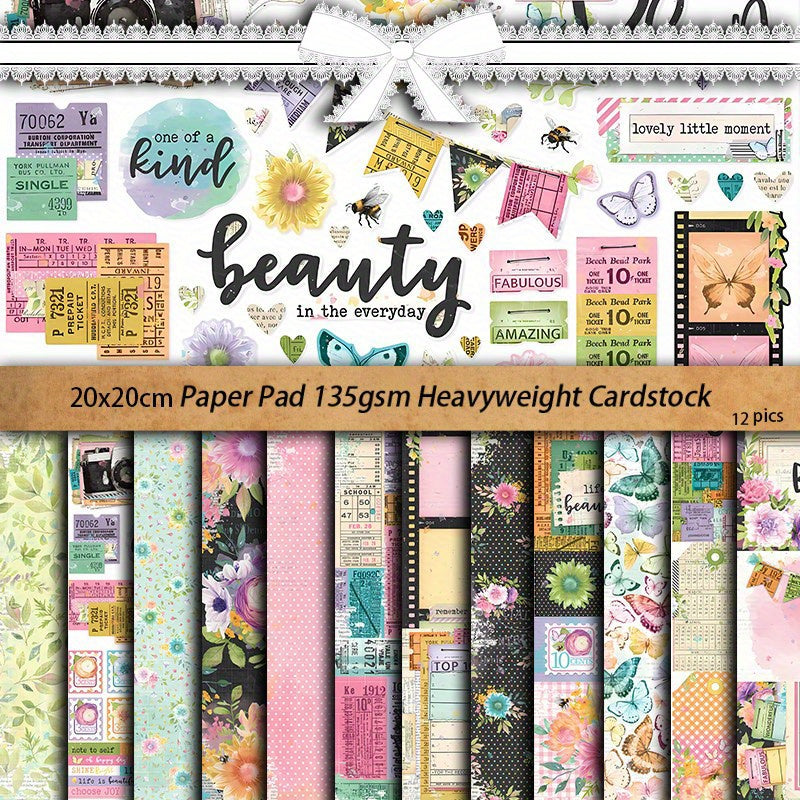 12pcs Large Blooming Age Paper Retro Journal Background DIY Gift