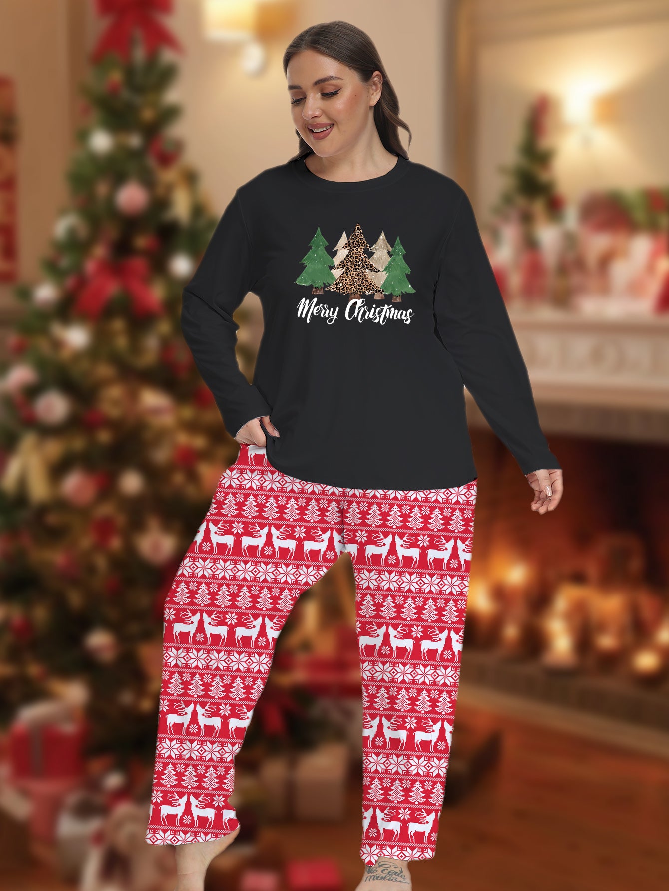 Christmas Pajama Set Long Sleeve Tee & Striped Pants 2p