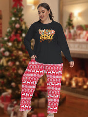 Plus Size Christmas Pajamas Set Women's Floral Print Long Sleeve