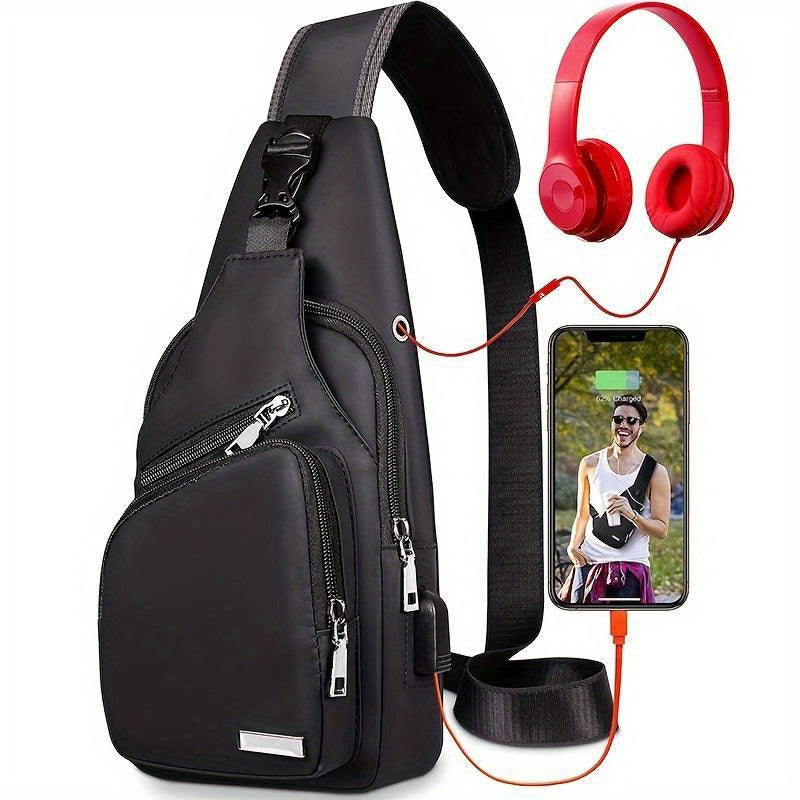 Men's Water Resistant Crossbody Bag with USB Charging Port