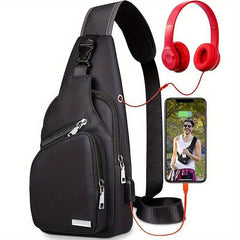 Men's Water Resistant Crossbody Bag with USB Charging Port