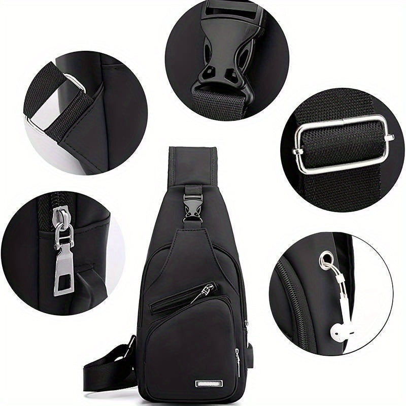 Men's Water Resistant Crossbody Bag with USB Charging Port
