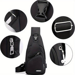 Men's Water Resistant Crossbody Bag with USB Charging Port