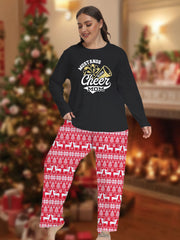 Christmas Casual Pajamas Set Women's Plus Bell & Letter Print Long Sle