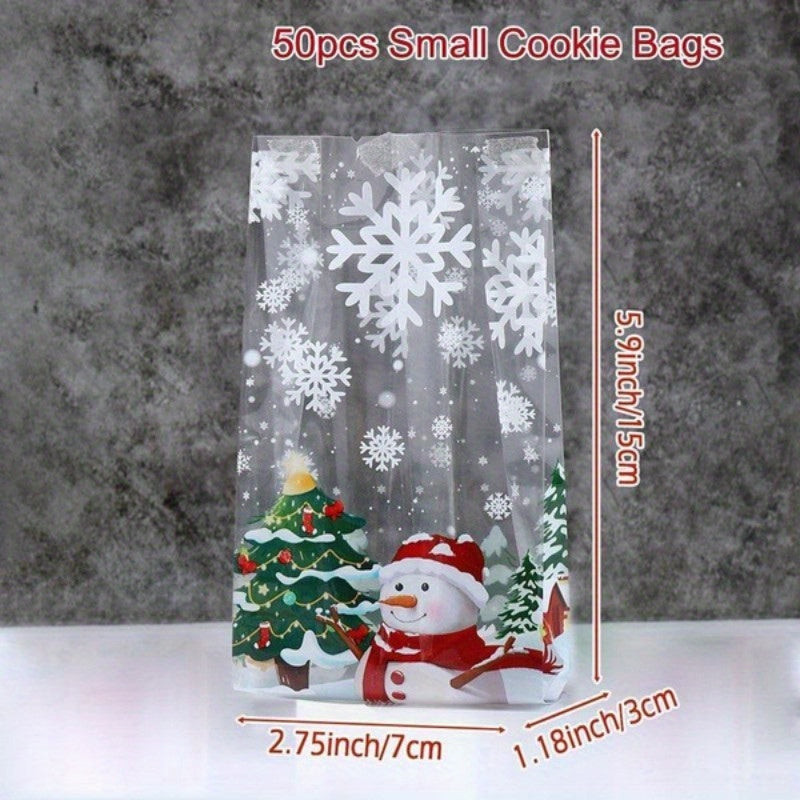 50pcs Christmas Snowman Cookie Bags Xmas Gift Wrapping