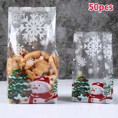 50pcs Christmas Snowman Cookie Bags Xmas Gift Wrapping