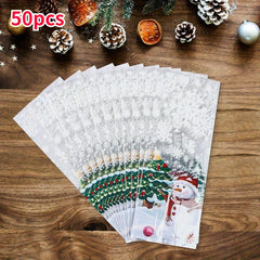 50pcs Christmas Snowman Cookie Bags Xmas Gift Wrapping