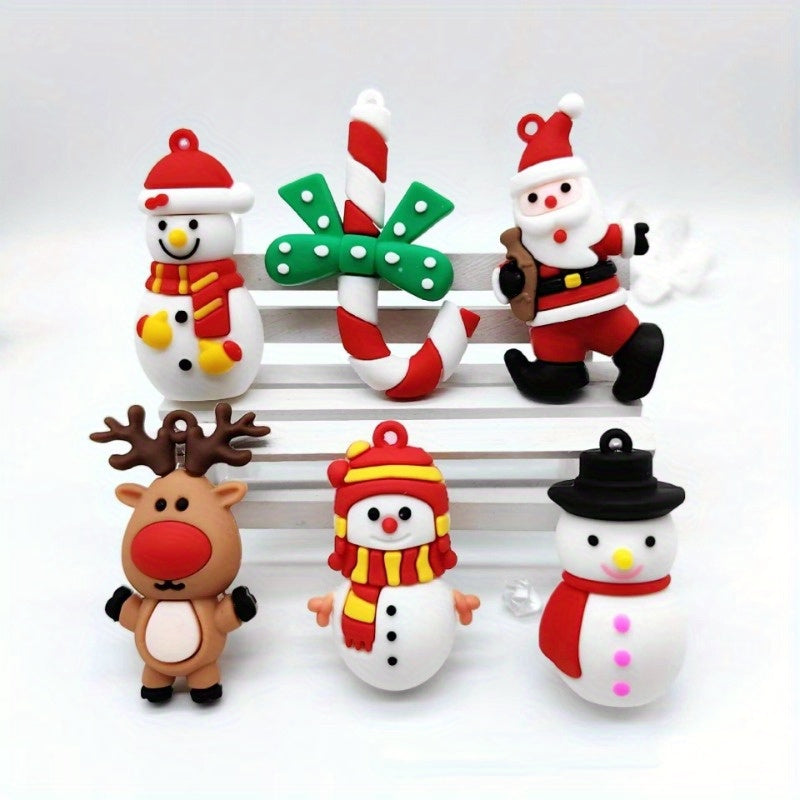 10pcs Cartoon Pvc Santa Claus Elk Christmas Tree Pendant Christmas Decorations