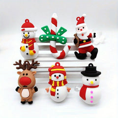 10pcs Cartoon Pvc Santa Claus Elk Christmas Tree Pendant Christmas Decorations