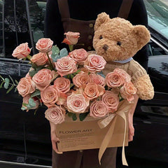 5pcs Bear English Huggie Bag Cappuccino Flower Bouquet Packaging Bag