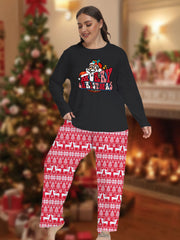 Christmas Pajamas Set Women's Plus Santa Tee & Stripe