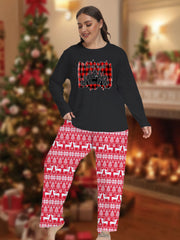 Christmas Pajama Set Women's Plaid & Elk Tee & Striped Pants