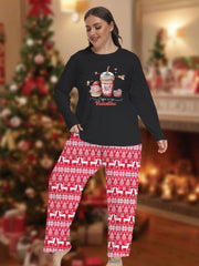 Christmas Pajama Set Women's Cake & Drinks Print Long Sleeve