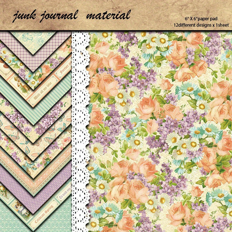 12pcs Retro Flower Cluster Paper Journal Decoration DIY Tools Student Stationery