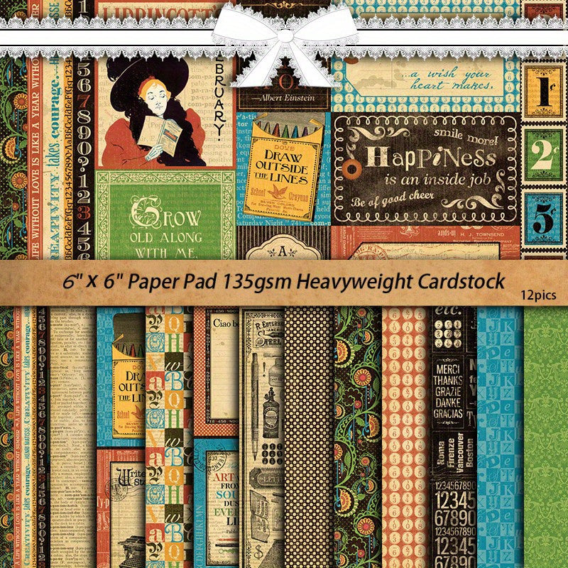 12pcs Large Size Retro Objects Paper Retro Journal DIY Gift