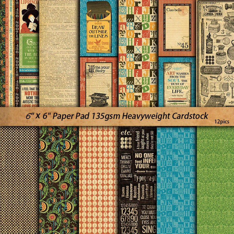 12pcs Large Size Retro Objects Paper Retro Journal DIY Gift