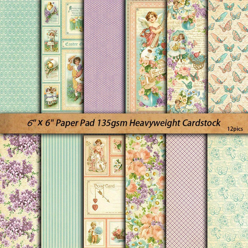 12pcs Large Flowering Shrubs Paper Retro Journal For Background DIY Gift