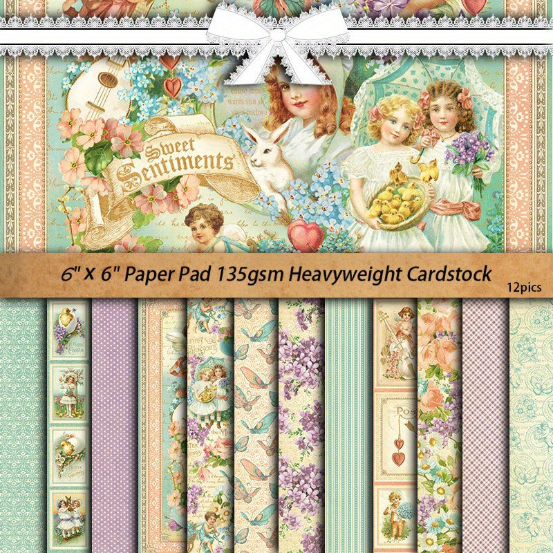 12pcs Large Flowering Shrubs Paper Retro Journal For Background DIY Gift