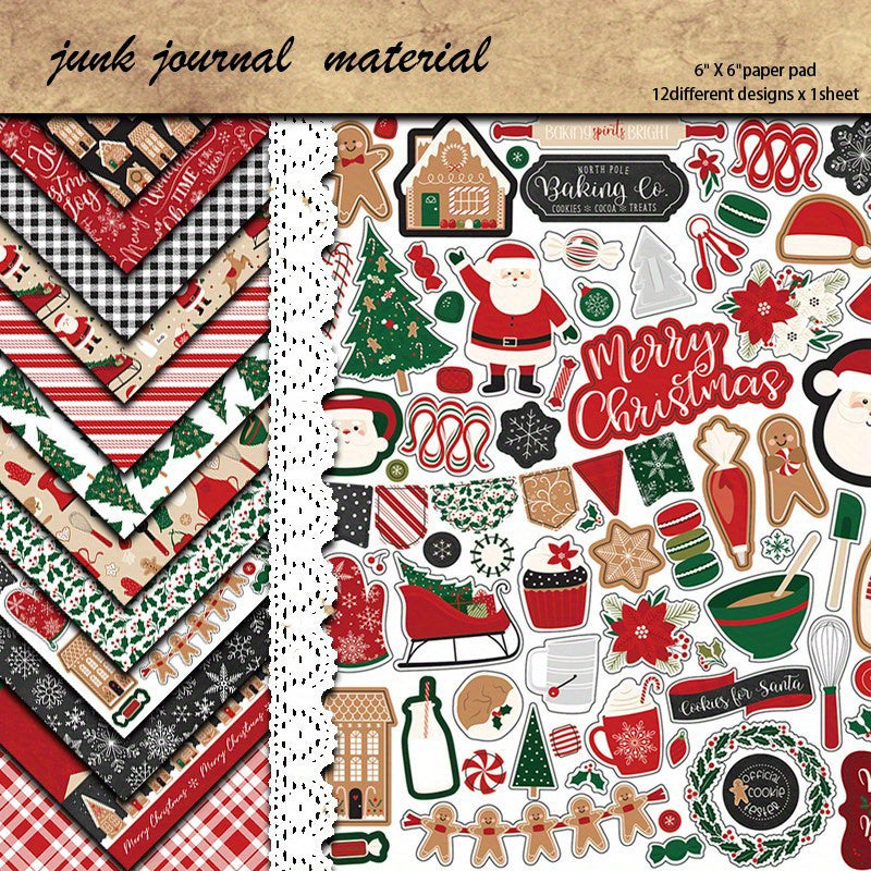 12pcs Large Size Christmas Bakery Paper Retro Journal - DIY Gift for Adults