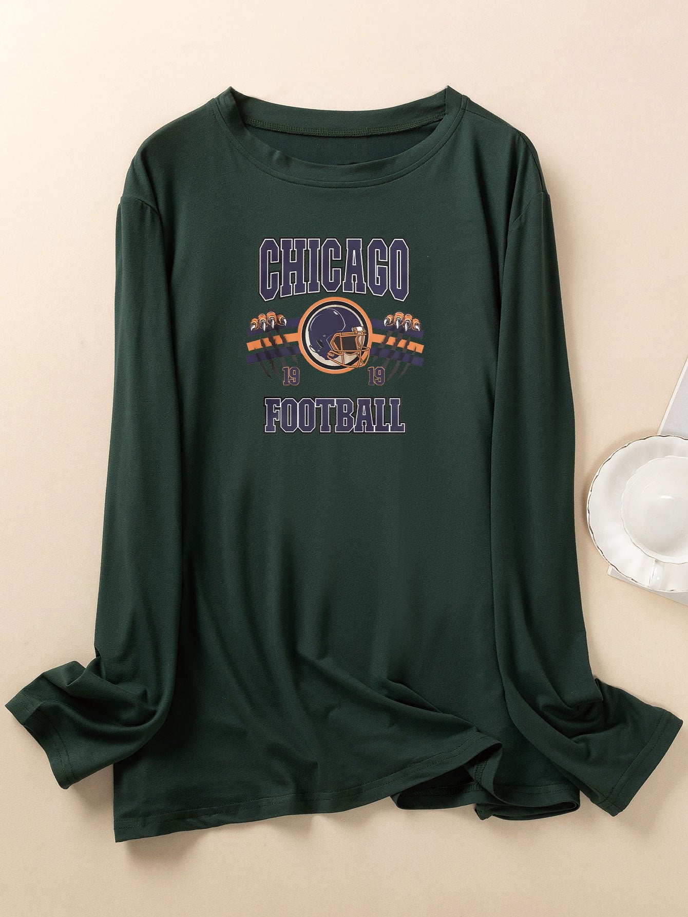 Women's Plus Size Rugby Helmet Print Long Sleeve Lounge Top