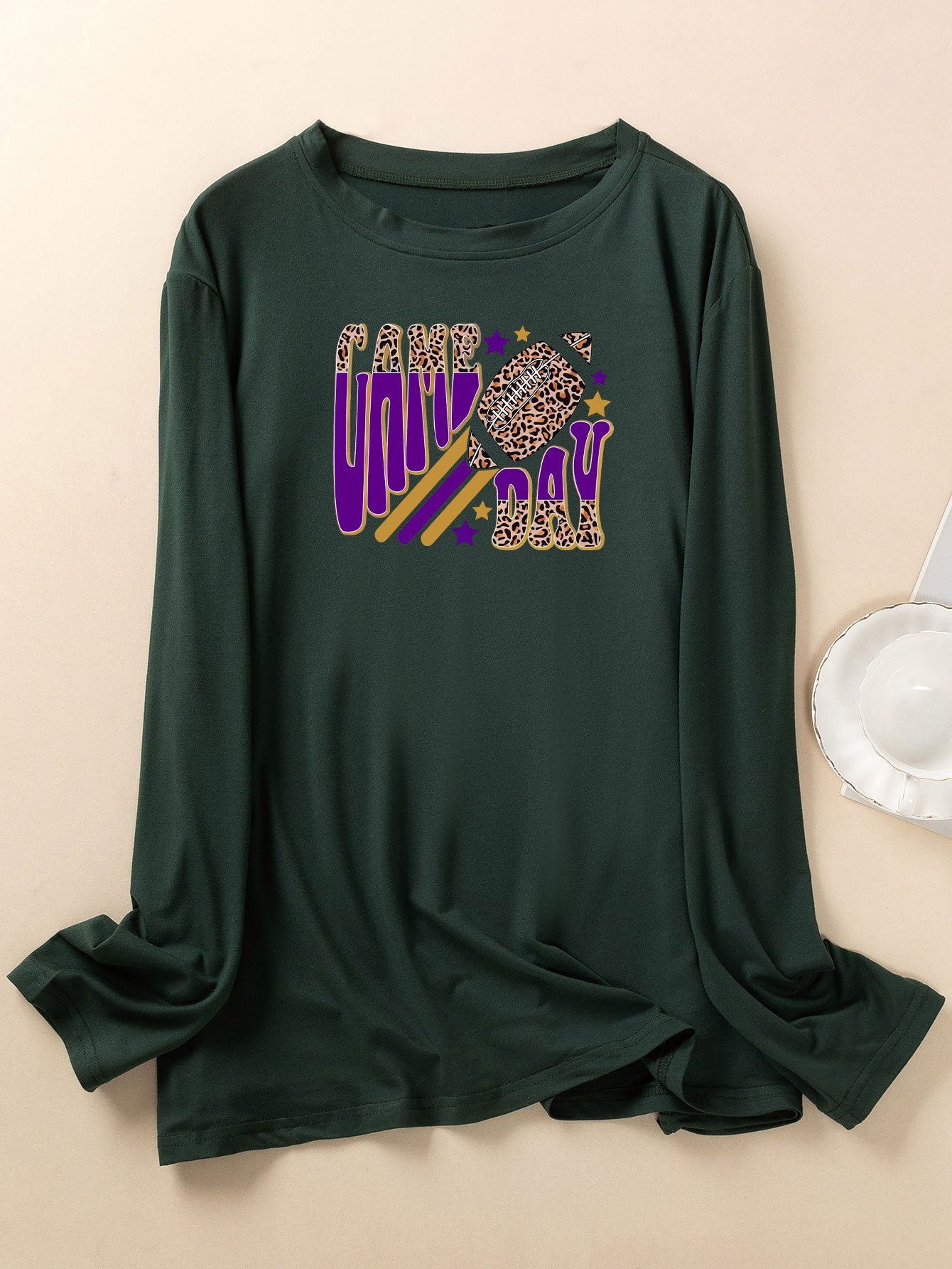 Leopard Print Lounge Top Crew Neck Home Wear Tee
